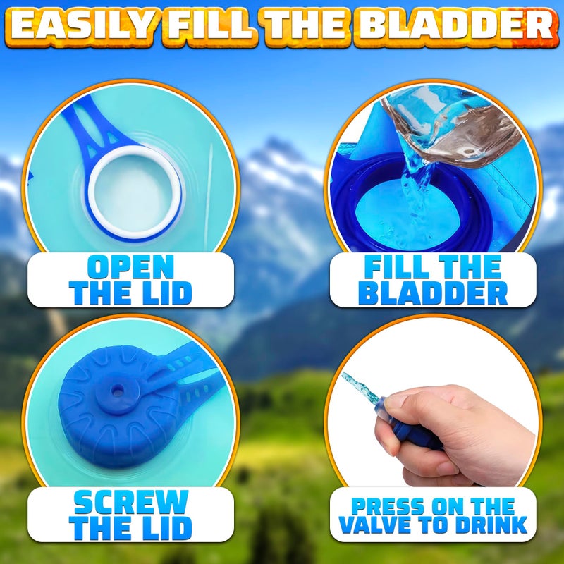LAGARTO Blue Water Bladder for Hiking Backpack - 1-1.5 Liter Hydration Bladder Water Pouch for Running, Cycling, Camping, Biking, Hiking Water Bag - Blue Water Bottle Water Storage Bladder Hydration Pack - Image 5